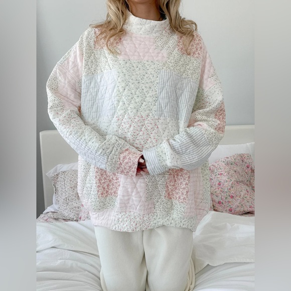 Sunkissed Coconut Patchwork Quilted Sweatshirt - Picture 1 of 6